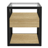 Modern End Tables with Drawer - Set of 2 Nightstands with Tempered Glass Top