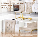 Set of 4 Retro Alligator Skin Dining Chairs, Beige Faux Leather with Crystal Buckles