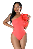 2 PC Ribbed One Shoulder Ruffle Bodysuit & Matching Skirt