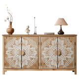 60" Wood Accent Cabinet with 4 Doors - Antique Brown and White