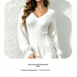 Women's V-Neck Cable-Knit Pullover Dress