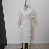 High Waist Shirt Maxi Dress for Women – Solid Color Button Cuff Long Dress