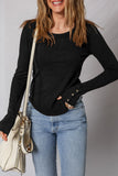 Black Exposed Seam Ribbed Long Sleeve Top