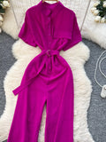 Button Front Wide Leg Jumpsuit