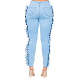High Waist Sequin Fringed Patch Skinny Jeans
