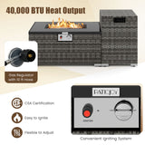 2-Piece Outdoor Rattan Fire Table Set 32 Inch Rectangle Gas Firepit with Tank Cover
