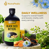 Black Seed Oil Bitters Liquid - 16 fl oz - Premium Herbal Blend with Black Seed Extract, Curcumin (Turmeric Extract), Ashwagandha, Elderberry, Probiotics, Vitamin C, Zinc