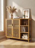 Bamboo 4 Tier Floor Cabinet with Doors, Freestanding Storage