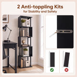 5-Tier S-Shaped Bookshelf with Open Cubes & Anti-Tip Kit