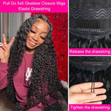 StariaHair 5"x5" Deep Wave Transparent Glueless Lace Closure Wig #1B