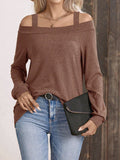 Women's Clothing Amazon Spring And Summer Long-sleeved T-shirt Fashion One-word Collar Shoulder Solid Color Top T-shirt