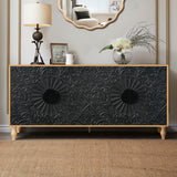 Black Carved Door TV Stand with Adjustable Shelves - Black & Natural