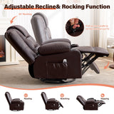 Rocker Recliner Chair with Massage and Heat for Adults,, 360°Swivel oversize recliner chair with Cup Holders, USB Charge Port, Side Pockets for Living Room,Nursery,Bedroom