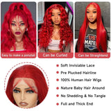 Red Lace Front Wigs Human Hair Pre Plucked 13X4 Body Wave Colored Red Human Hair Wig Hd Lace Frontal Wigs Human Hair 180% Density Glueless Wigs Human Hair 22 Inch