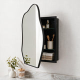33.5"x22" Irregular Cloud-shaped Surface Mount Mirror Cabinet, Metal Frame Bathroom Medicine Cabinet with Adjustable Glass Shelves, Decorative Storage Mirror for Bathroom Entryway Bedroom, Matte