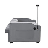 Modern Velvet Sleeper Loveseat with Pullout Bed and USB Ports - Light Gray