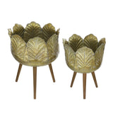 Set of 2 Metal Planter With Wood Legs Stand, L:D18.5x23.5" S:D15.