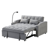Modern Velvet Sleeper Loveseat with Pullout Bed and USB Ports - Light Gray