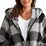 Plaid Hooded Zip-Up Oversized Jacket — Women’s Winter Commute Coat