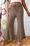 Khaki Stripe Patchwork Design Wide Leg Casual Pants