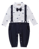 stylesilove Newborn Infant Toddler Sailor Boat Print Faux Suspender Formal Wear Baby Boy Romper