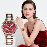 OLEVS Watches for Women Automatic Mechanical Self Winding Rose Gold Ladies Watch Diamond Dress Ceramic Bracelet Waterproof Female Wrist Watch