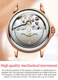 OLEVS Watches for Women Automatic Mechanical Self Winding Rose Gold Ladies Watch Diamond Dress Ceramic Bracelet Waterproof Female Wrist Watch