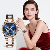 OLEVS Watches for Women Automatic Mechanical Self Winding Rose Gold Ladies Watch Diamond Dress Ceramic Bracelet Waterproof Female Wrist Watch