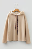 Dark Khaki Thermal Textured Leopard Drawstring Baggy Hoodie
