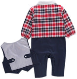 stylesilove Toddler Boys Long Sleeve Bow-tie Tuxedo Romper with Vest 2 Pcs Autumn Winter Formal Outfit
