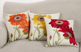 Fennco Styles Le Tournesol Embroidered Sunflower Decorative Throw Pillow, Filler Included, 18-Inch Square - Red Flower Cotton Linen Pillow for Home, Couch, Living Room and Bedroom Décor