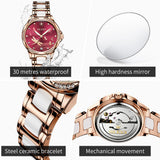 OLEVS Watches for Women Automatic Mechanical Self Winding Rose Gold Ladies Watch Diamond Dress Ceramic Bracelet Waterproof Female Wrist Watch
