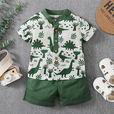 Styles I Love Toddler Little Boys Green Dinosaurs Printed Henley Shirt and Shorts 2pcs Short Sleeve Outfit Summer Clothes