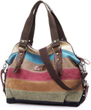 Canvas Handbag Multi-Color Striped Lattice Cross Body Shoulder Purse Bag Tote-Handbag for Women | Striped