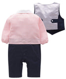 stylesilove Toddler Boys Long Sleeve Bow-tie Tuxedo Romper with Vest 2 Pcs Autumn Winter Formal Outfit