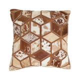 Fennco Styles Diamond Patchwork Hair On Leather Decorative Throw Pillow Cover 16" W x 16" L - Black & White Cushion Case for Home, Couch, Bedroom, Living Room and Office Décor