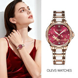 OLEVS Watches for Women Automatic Mechanical Self Winding Rose Gold Ladies Watch Diamond Dress Ceramic Bracelet Waterproof Female Wrist Watch