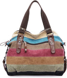 Canvas Handbag Multi-Color Striped Lattice Cross Body Shoulder Purse Bag Tote-Handbag for Women | Striped