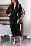 BTFBM Summer Dresses for Women 2025 Long Sleeve Lapel V Neck Button Down Elegant Belted Ruched Satin Shirt Fall Dress