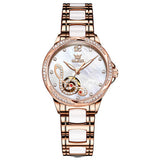 OLEVS Watches for Women Automatic Mechanical Self Winding Rose Gold Ladies Watch Diamond Dress Ceramic Bracelet Waterproof Female Wrist Watch