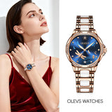 OLEVS Watches for Women Automatic Mechanical Self Winding Rose Gold Ladies Watch Diamond Dress Ceramic Bracelet Waterproof Female Wrist Watch