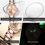 OLEVS Watches for Women Automatic Mechanical Self Winding Rose Gold Ladies Watch Diamond Dress Ceramic Bracelet Waterproof Female Wrist Watch