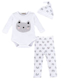 stylesilove Baby Cute Animal Print Cotton Overalls Romper, Pants and Hat 3-Piece