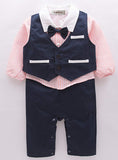 stylesilove Toddler Boys Long Sleeve Bow-tie Tuxedo Romper with Vest 2 Pcs Autumn Winter Formal Outfit