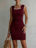 Women's Solid Color Sleeveless Knit Midi Dress – Casual One-Piece