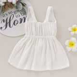 stylesilove Baby Girls Sleeveless Front Tie Bowknot Gauze Cotton Dress Toddler Girl Solid Sundress Summer Outfit