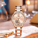 OLEVS Watches for Women Automatic Mechanical Self Winding Rose Gold Ladies Watch Diamond Dress Ceramic Bracelet Waterproof Female Wrist Watch