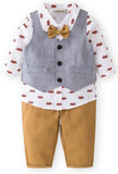 stylesilove Little Boy Foxy Design Clothing Suit, All over Fox Print Shirt, Vest Coat and Pants 3pcs Outfit