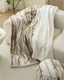 Fennco Styles Stripe Faux Fur Fleece Reversible Throw Blanket 60" W X 80" L - Beige Plush Fluffy Soft Blanket for Home, Couch, Bedroom, Living Room, Office, and Holiday Décor