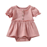 stylesilove Infant Baby Girls Solid Button Front Ruffle Short Sleeve Cotton Romper Dress Spring Summer Dressy Outfit